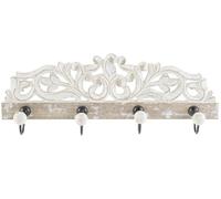 LEKE GO Perchero de pared mango madera tallado floral metal con 4 colgadores resistentes 40x9x13 cm (Tallada floral)