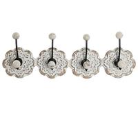 LEKE GO Perchero de pared mango tallado a mano flor blanco 8 colgadores metal