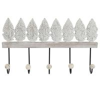 LEKE GO Perchero de pared mango tallado a mano Hojas blanco 5 colgadores metal