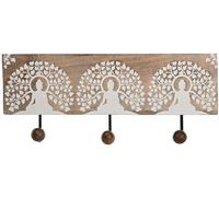 LEKE GO Perchero pared 3 colgador madera tallada buda blanco 38x5x16 cm