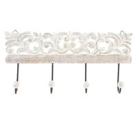 LEKE GO Perchero Pared 4 Colgador Madera Mango Tallada a Mano 40x18 cm (Tallada)