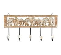 LEKE GO Perchero Pared 5 Colgador Madera Tallada a Mano Elefantes 38x18 cm (Elefantes)