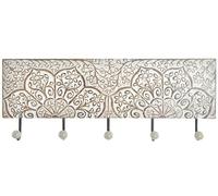 LEKE GO Perchero Pared con 5 Colgador Madera Mango Floral Tallada a Mano 45x18 cm (Mango Floral)