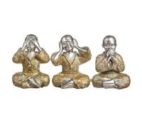 LEKE GO Set 3 Figuritas de Buda Suerte Poliresina Decoracion Dorado y Plateado 10 cm (Ver, Oir, Callar) (Dorado)