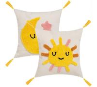 LEKE GO Set de 2 Cojines Infantiles de Sol y Luna Iris Multicolor de Tela Pelo de 45x45 cm con Relleno (Sol y Luna)