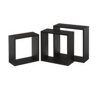 LEKE GO Set de 3 Estantes Flotantes Cubo Grandes de Madera MDF Negro Contemporáneo, Estantes de Pared Cuadrado (Negra)