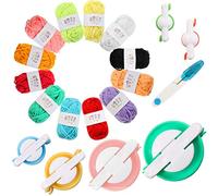 Lekeeu Pompom Makers,6 Tamaños Pompón Hacedor Pelusa Herramienta+12Pcs Acrílico Hilos+1Pcs Tijeras,Fabricación de Pompones, Fabricación de Manualidades, Kits de Punto, Decoración Navideña,Regalo
