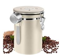 LEKEFET - Caja de café hermética de acero inoxidable de 1,8 l con cuchara, contenedor de café hermético, con pantalla de fecha - blanco