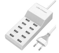 LEKEFET - Cargador USB múltiple (50 W, 10 puertos, conexión individual 5 V/2,4 A/1 A, fuente de alimentación USB, estación de carga, para iPhone, iPad, Samsung Galaxy Pixel, Huawei), color blanco