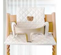 LEKEFET Cojín de asiento para niños, cojín de asiento de silla alta impermeable de 2 partes, cojín de asiento suave extraíble para bebés, fácil limpieza, fijación simple, blanco, oso