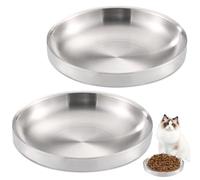 LEKEFET - Cuencos de acero inoxidable para gatos: juego de 2 cuencos planos, antiderrames, aptos para gatos, 15 cm de ancho, fáciles de limpiar