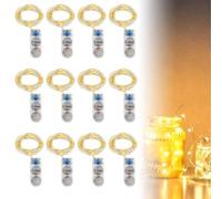 LEKEFETO 12 luces LED con pilas: 2 metros 20 LEDs con cable de cobre, guirnaldas con temporizador, mini guirnaldas impermeables para fiestas, bodas, Navidad, Halloween, blanco cálido