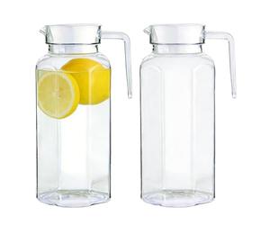 LEKEFETO 2 piezas Jarra de agua transparente con tapa: jarra de jugo transparente de 1,5 litros con tapa, botella de agua acrílica, jarra de té helado de plástico con asa