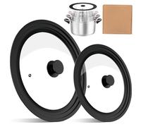 LEKEFETO 2 tapas universales para sartenes de 16/18/20 cm de diámetro y 24/26/28 cm para ollas, tapas de cristal para sartenes con borde de silicona resistente al calor, tapas de olla para cocinar