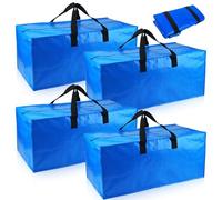LEKEFETO 4 bolsas de almacenamiento de 92 l, cajas de mudanza resistentes, bolsas de mudanza extragrandes, grandes bolsas de almacenamiento con tapa, para mudanzas, camping, ropa de cama