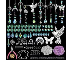 LEKEFETO 400 piezas atrapador de sol de cristal juego de manualidades: juego de manualidades con colgante de cristal, decoración de ventana, atrapasueños de cristal con colibrí plateado, decoración