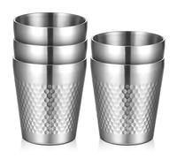 LEKEFETO 5 vasos de acero inoxidable de 300 ml con textura de diamante, doble pared aislada, apilables e irrompibles, aptos para alimentos SUS304 (plata), aptos para lavavajillas, para gastro, hogar y