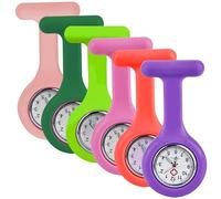 LEKEFETO 6 relojes hermanos con clip: 6 colores de relojes de enfermera, relojes de bolsillo analógicos con movimiento de cuarzo, funda de silicona elástica reloj de bolsillo de cuarzo, precisa y