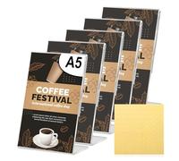 LEKEFETO 6 unidades A5 expositores de mesa inclinados: acrílico inclinado L, soporte para folletos, transparente, DIN A5, alto, con cinta adhesiva de doble cara para presentación publicitaria, para