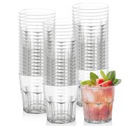 LEKEFETO 60 vasos de plástico reutilizables de 200 ml, vasos acrílicos, vasos de fiesta, vasos transparentes, vasos de plástico duro, vasos apilables para Navidad, fiestas, bodas