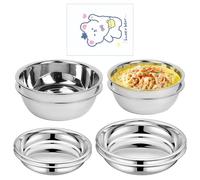 LEKEFETO 8 platos y cuencos de acero inoxidable, juego de camping, juego de 8 piezas, platos y cuencos de acero inoxidable redondos, plata