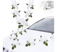 LEKEFETO Adorno para Auto de Boda Capó, Decoración Coche Boda con 9 Flores de Seda & 2 x 180 cm Tul, Guirnalda Floral & Ventosas para Coche de Fiesta, Recepción y Ceremonia de Matrimonio