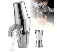 LEKEFETO Boston Cocktail Shaker Set: 600 ml y 450 ml de acero inoxidable con colador y vaso medidor, batidora de metal Martini, accesorios de alta calidad, coctelera profesional Boston para bartending