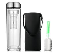 LEKEFETO Botella de té de doble pared 1L con colador y cepillo de limpieza - Vaso para té perfumado y frutas