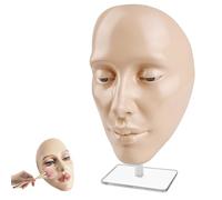 LEKEFETO Cara de ejercicios de maquillaje de silicona: cabezal de ejercicio reutilizable con soporte, extensión de pestañas, tabla de práctica de maquillaje, para todo el rostro de pintura facial