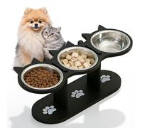 LEKEFETO Comedero y agua para gatos 3 en 1: cuenco para gatos elevado a 15 ° con 3 cuencos de acero inoxidable, altura ajustable, cuenco para comida húmeda y seca, para gatos y perros pequeños