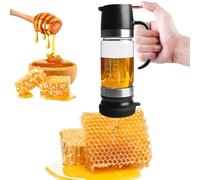 LEKEFETO Dispensador de miel de cristal antigoteo: 300 ml, tarro de miel antigoteo con asa, dispensador de miel de cristal a prueba de goteo, dispensador de miel con soporte, dispensador de jarabe