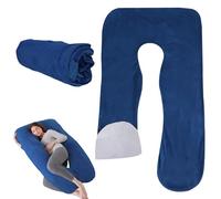 LEKEFETO Funda de almohada de maternidad en forma de U, funda de almohada extraíble de algodón en forma de U para maternidad, funda de repuesto para adultos, lavable a máquina, 140 x 80 cm, azul