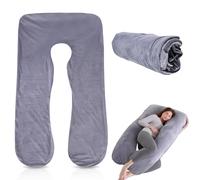 LEKEFETO Funda de almohada de maternidad en forma de U, funda de almohada extraíble de algodón en forma de U para maternidad, funda de repuesto para adultos, lavable a máquina, 140 x 80 cm, gris