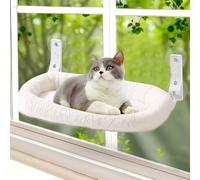 LEKEFETO Hamaca para gatos con ventosas y almohadilla de tela extraíble de doble cara, plegable para ventana y perca de hasta 15 kg, para ventana y pared, 30 x 52 cm, color blanco