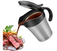 LEKEFETO Jarra de salsa de acero inoxidable 304, 450 ml: jarra para salsas con tapa negra, doble pared para salsa de carne, elegante jarra térmica plateada para salsas de fiesta (negro/plata)