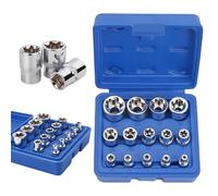 LEKEFETO Juego de 14 llaves de vaso Torx para exteriores de 1/2", 1/4", 3/8", Torx E E4-E24 de CR-V, juego de extractor de tuercas, juego de llaves de vaso en espiral