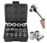 LEKEFETO Juego de 14 llaves de vaso Torx para exteriores de 1/2", 1/4", 3/8", Torx E E4-E24 de CR-V, juego de extractor de tuercas, juego de llaves de vaso en espiral