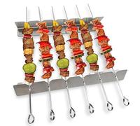 LEKEFETO - Juego de 2 brochetas para barbacoa, 6 brochetas de acero inoxidable, juego de brochetas de acero inoxidable y metal, con estante fijo, pinchos para carne y verduras