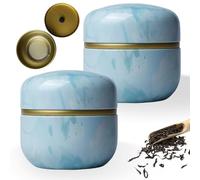 LEKEFETO - Juego de 2 cajas de té para té a granel, caja de té redonda, caja de té de metal, contenedor para matcha, caja de té sellada para matcha con tapa, tarro de especias para alimentos en la