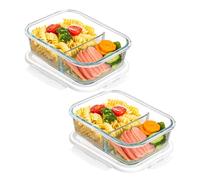 LEKEFETO Juego de 2 recipientes de cristal para preparar comida con tapa con 2 compartimentos, 1040 ml, sin BPA, herméticos, para lavavajillas, microondas, horno
