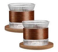 LEKEFETO Juego de 2 tazas de café expreso de 170 ml con posavasos de madera, tazas de té japonesas de cristal, vasos de latte macchiato, para té, tazas de café expreso - transparente
