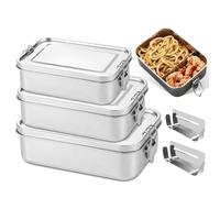 LEKEFETO Juego de 3 fiambreras de acero inoxidable con compartimento separador, 550 ml + 850 ml+1400 ml, fiambrera a prueba de fugas, apta para lavavajillas y apilable, caja de alimentos para uso