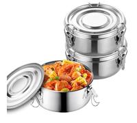 LEKEFETO Juego de 3 fiambreras redondas de acero inoxidable (12 cm) - Fiambrera a prueba de fugas para niños, acero inoxidable 304 con junta de silicona, ideal para aperitivos, sopas y cereales (250