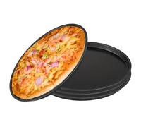 LEKEFETO Juego de 4 bandejas para pizza, redondas, 29 cm, antiadherente, molde para pizza negro, para horno, duradero y fácil de limpiar