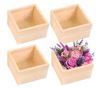 LEKEFETO Juego de 4 cajas de madera, 10 x 10 x 6 cm, cajas de almacenamiento cuadradas naturales para decoración, manualidades y joyas, cajas rústicas de madera maciza