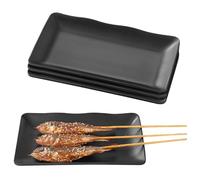 LEKEFETO Juego de 4 platos de melamina - Platos rectangulares negros mate para barbacoa, Hotpot & Party | Apto para lavavajillas e irrompible (20,5 x 12,5 cm)