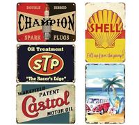 LEKEFETO Juego de 5 carteles de chapa retro para garaje, 20 x 30 cm, estilo vintage, decoración vintage, cartel de chapa retro, decoración de pared, para garaje, bar y salón