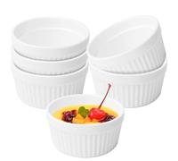 LEKEFETO Juego de 6 cuencos para soufflé de 160 ml, de cerámica, para souffle, para souffle, postre, para cocina, lavavajillas, diámetro de 9 cm, color blanco