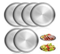 LEKEFETO Juego de 6 platos de acero inoxidable de 20 cm de diámetro, vajilla de camping inoxidable para picnic, cocina y exterior, apto para lavavajillas y ligero