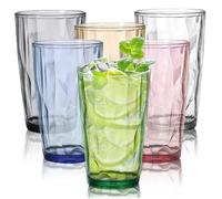 LEKEFETO Juego de 6 vasos para beber coloridos: 500 ml vasos de agua vintage de acrílico, vasos de zumo de cocina, vasos de acrílico reutilizables, vasos de plástico irrompibles y duraderos